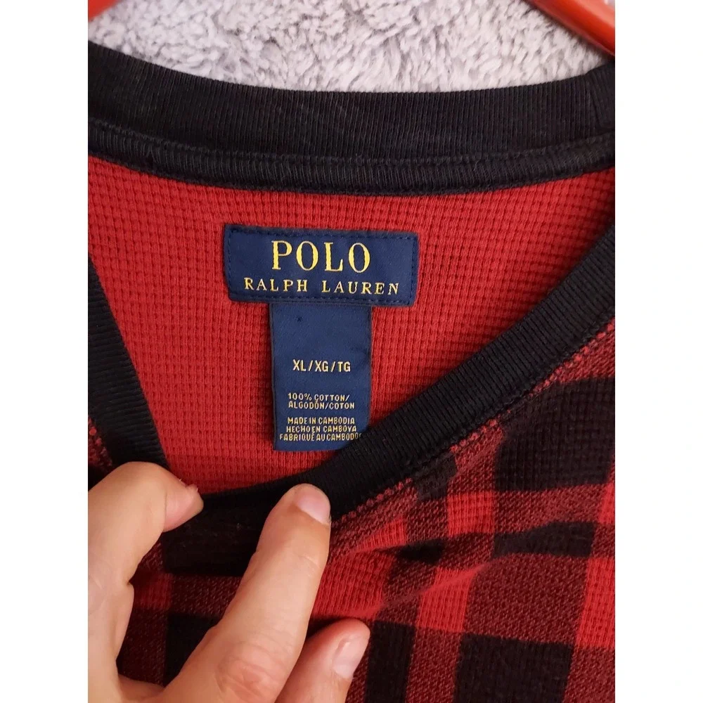 Polo Ralph Lauren Shirt‎ Mens Extra Large Waffle Knit Thermal Buffalo Plaid SLIM